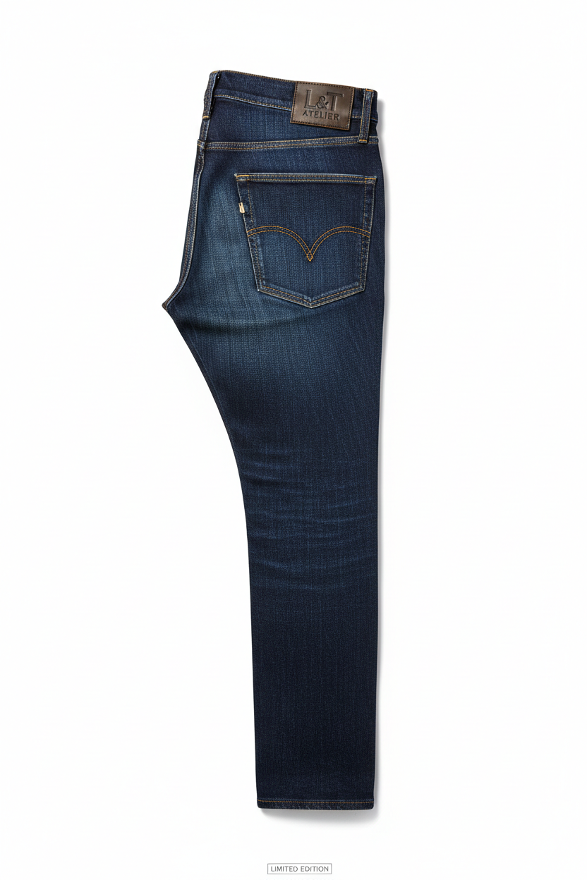 Луксозни мъжки дънки тъмносини slim fit