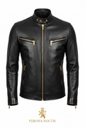 Men's luxury black leather jacket gold edition