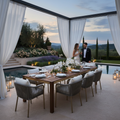 Luxury outdoor dining table in premium garden setting
