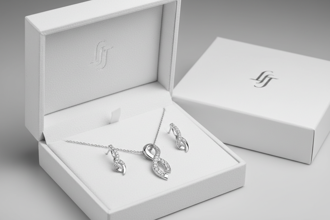 Luxury sterling silver necklace and earrings gift set for women