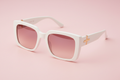 Luxury women's square white sunglasses with pink gradient lenses