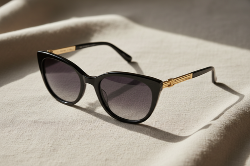 Luxury women's cat-eye black and gold sunglasses