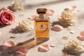 Chanel No.5 women's perfume with pink roses and hearts