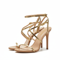 Women's luxury nude heeled sandals gold straps