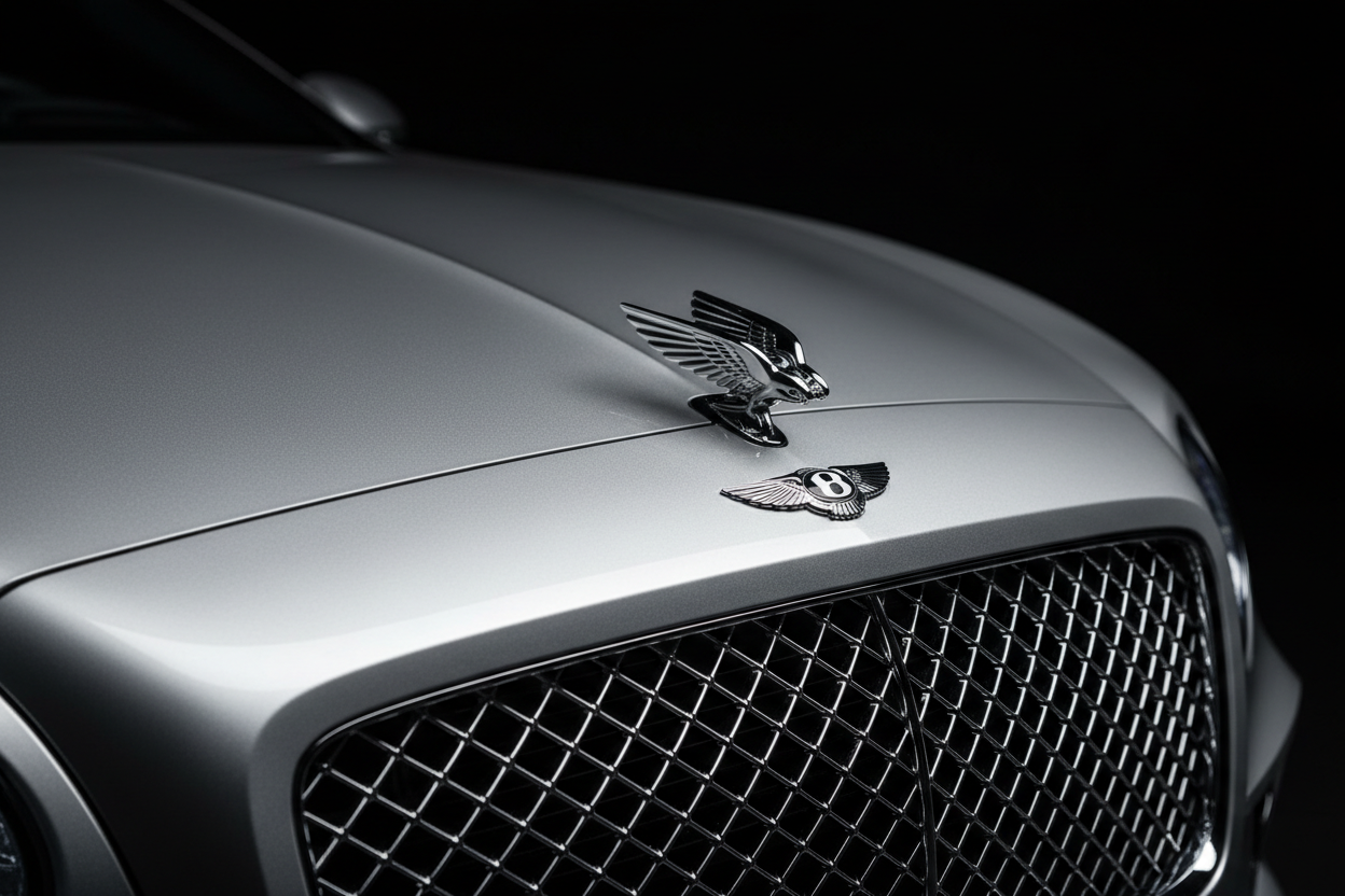 Bentley Continental GT close-up Flying B logo and front grille