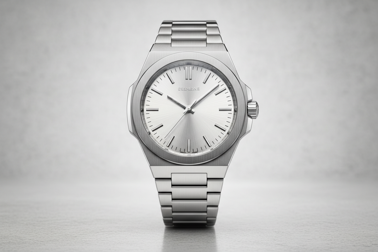 Luxury oversized brushed silver stainless steel men's watch